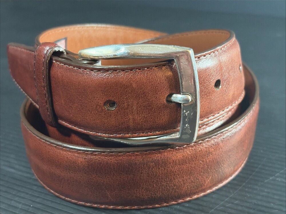 Brighton Italian Calfskin Brown Leather Belt Size 40 Made in USA Silver Buckle